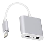 HIGHEVER Headphones Adapter with Mic, Support Call and Listen and Charge, Lightning to 3.5 mm Headphone Jack Adapter for iPhone 7/7 Plus, Silver