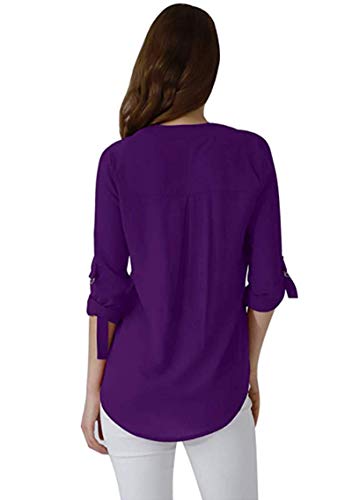 YMING Loose Chiffon Blouse for Women Casual Tunic Shirt Fashion Top Purple S - Thumbnail 3