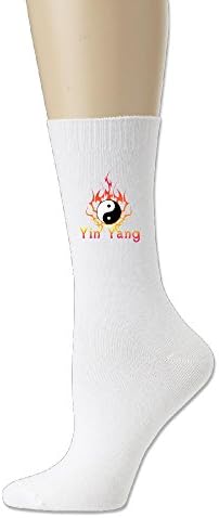 Yin Yang Symbol Fire Chinese Design Adult Cotton Casual Comfy Crew Athletic Socks