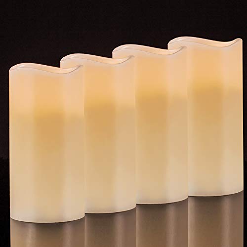 Aku Tonpa Flameless Candles Battery Operated Pillar Real Wax Flickering Electric LED Candle Gift Set with Remote Control Cycling 24 Hours Timer, Warm White Lights, 3"x6" Pack of 4