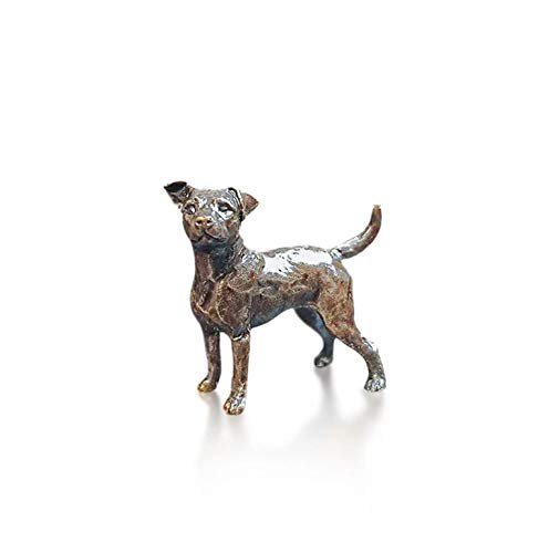 2071 Jack Russell Butler and Peach Solid Bronze Miniature Figure - 3 x 3.5 x 1.5 cm