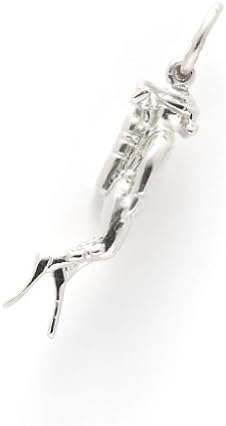 Scuba Diver Charm In Sterling Silver, Charms for Bracelets and Necklaces