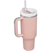 PRIMEWAVE 40oz Stainless Steel Tumbler with Straw – Leakproof Travel Mug with Handle | Double Wall Insulated, BPA-Free | Reusable Drinking Cup for Hot & Cold Drink (PINK)