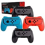 Switch Controller Grips (Party Pack of 4X Orzly Grip Attachments, Super Smash Bros Switch Compatible, for Nintendo Switch JoyCon Controllers) Four Grips (1x Red, 1x Blue, 2X Black)