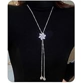 Jumwrit Silver Snowflake Necklace Long Sweater Chain Silver Y Necklace Flower Pendant Necklace Statement Women Necklace Elegant Jewelry for Party Wedding