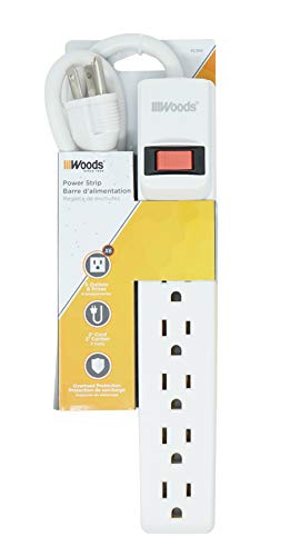 Woods 41366 Surge Protector with Overload Safety Feature, 6 Outlets, 2 Foot Cord, White