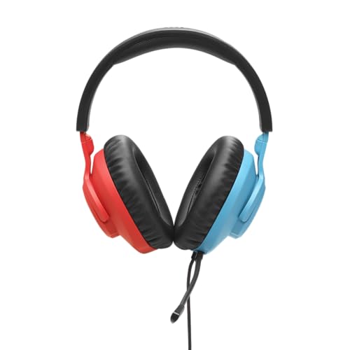 Quantum 100N, auriculares para gaming con cable y micrófono extraíble, JBL QuantumSOUND Signature, compatibles con múltiples plataformas y Windows Sonic Spatial Sound, azul y rojo