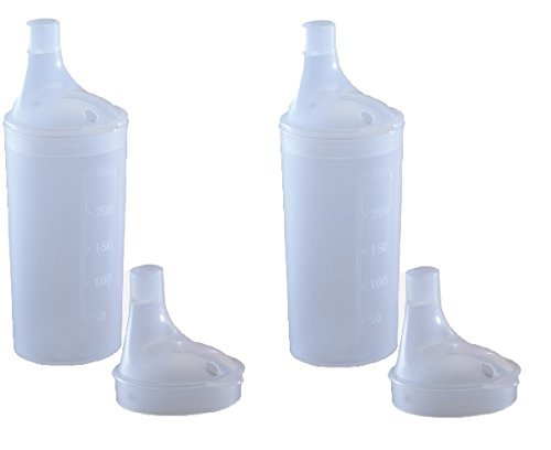 Plastic Feeding Cup with 2 LIDS - Adult Feeder Beaker with Large and Narrow spout - Hospital Mug (2)