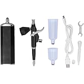 Portable Rechargeable Airbrush Kit, 30 PSI Compressor with 0.3mm Nozzle, Paint Cup Dropper for Modeling, Makeup, Barber, Nail Art, Cake Decorating