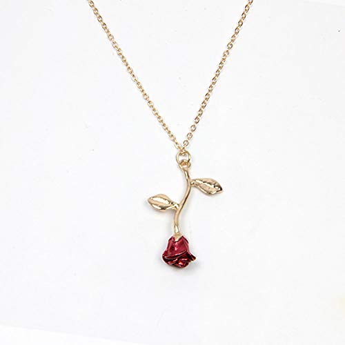 image for Arget's Exclusive Flower Necklace Gold Touch Rose with 2 Leafs, Made w