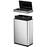 EKO Mirage-X 47 Liter / 12.4 Gallon Touchless Rectangular Motion Sensor Trash Can with Removable Liner, Brushed Stainless Steel Finish