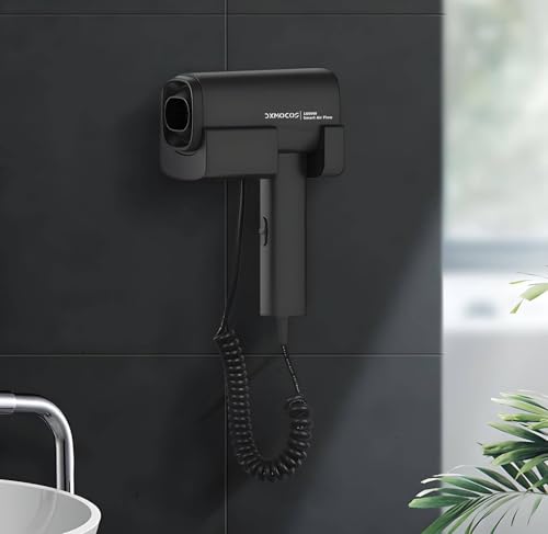 Dxmocos Professional Wall Mounted Hair Dryer – 1600W High-Speed Hotel Bathroom Hair Dryer for Men & Women with Spiral Cord, 3-Speed Settings, Low Noise, Overheat Protection (White)