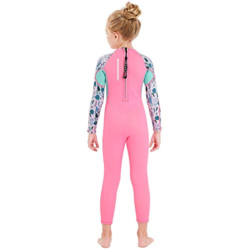 NATYFLY Kids Wetsuit,2.5mm Neoprene Thermal One Piece Swimsuit,Boys Girls and Toddler Wet Suits for Scuba Diving,Youth Full Suit (Pink, 2X-Large/7-8Years Old)