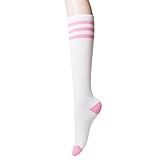 Sockstheway Womens Casual Knee High Tube Socks with Triple Stripes (1Pair, Pink)