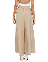 Missy Chilli Pantalón Palazzo de pierna ancha y cintura alta para dama Pantalones sueltos de gasa dividida