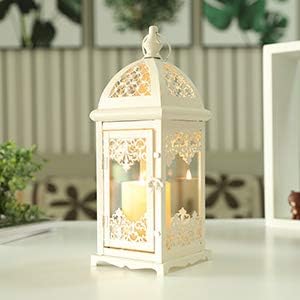 Jhy Design Laterne Deko Stalllaterne Metalllaterne Vintage Windlicht Hangend Garten Balkon Tischdekoration Outdoor Indoor 38 Cm Hohe Sahne Amazon De Kuche Haushalt