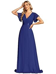 Ever-Pretty Womens Double V Neck Flutter Sleeve