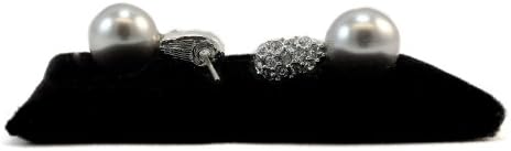 Black simulated Pearl Earrings Fresh Water - Silver Tone With Crystal Drop Earrings