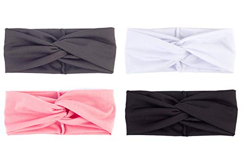 RIOSO Turban Headbands for Women Twisted Boho Headwrap Yoga Workout Sport Thick Head Bands(4 Pack)