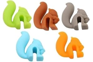 BWESOO 5Pcs Candy Colors Cute Squirrel Shape Silicone Tea Bag Holder Cup, Squirrel Drink Markers, Tea Bag Holder,Tea Accessories, Tea and Espresso