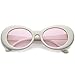 zeroUV - White Bold Retro Oval Mod Thick Frame Sunglasses Clout Goggles with Round Colored Lens 51mm (White/Light Pin)
