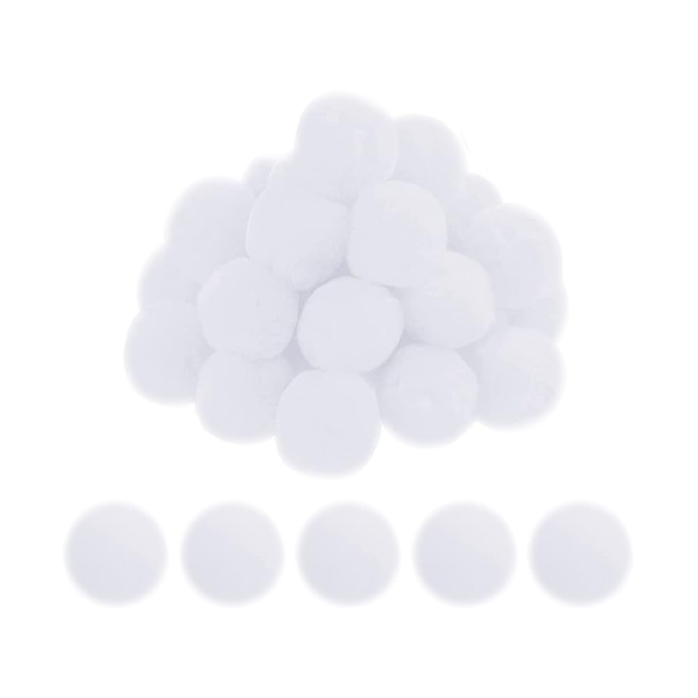 HugeDE 30 Pcs 5cm Faux Rabbit Fur Pom Pom Fuzzy Puff Balls for Hats & Keychain Decorations White