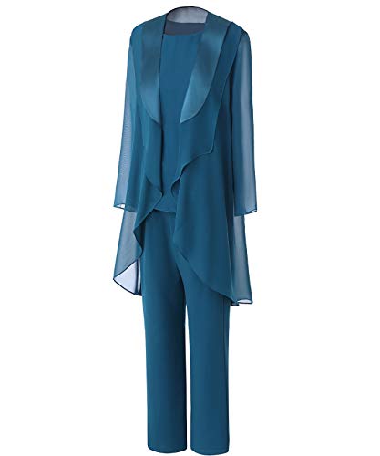 Pretygril-Frauen-3-Stck-Chiffon-Kleid-fr-die-Brautmutter-Hose-mit-Schal-Jacke