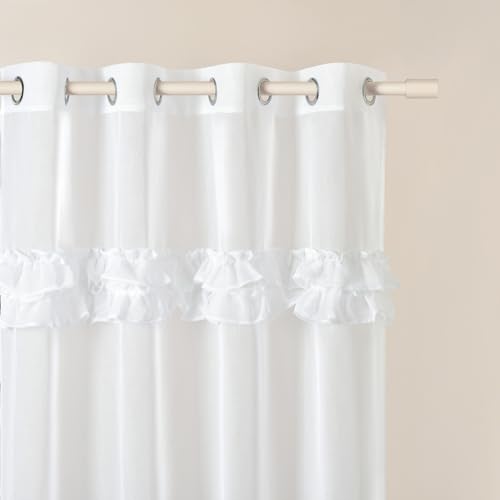 ROOM99 Curtain with Eyelets Frilla 300 x 250 cm Width x Height Living Room Transparent Modern Curtain Scarf Living Room Bedroom White Ruffle 1 Piece
