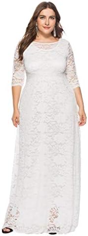 Peacur Women 3/4 Sleeve Dresses Plus Size Elegant Solid Lace Vintage Formal Evening Party Maxi Dress