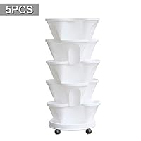 5 Tier Planter Stackable, FOME 5 Tier Strawberry Herb Garden Planter Stackable Gardening Pots Flower Tower Planter Garden Tower with Movable Pallet Caddy for Vegetable Strawberry Herbs Gardening