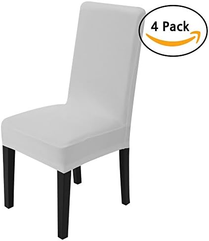 Spandex Fabric Jacquard Stretch Dining Room High Chair Slipcovers Set of 4 (Grey)