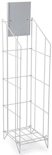 Displays2go Floor Newspaper Rack, Papers/Magazines, Sign Header, Folding, White Steel (LRWRC912WT)