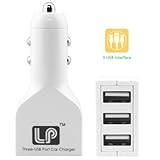 USB Car Charger 3-Port In Car Charger With CI Power Technology (Smart Charging)LP® 36W 7.2A Rapid for Iphone6, Iphone6 Plus Iphone6s Iphone6s Plus, Iphone5, Ipad Air, Samsung Galaxy Note4 and External Battery Charger and Many other USB-Powered Mobile Devices - White