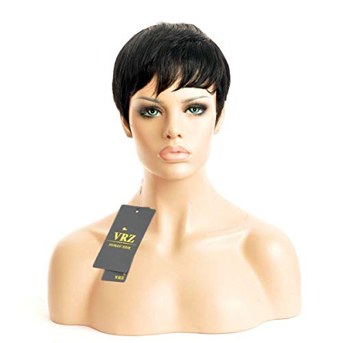 VRZ Short Pixie Human Hair Wigs for Women Boy Cut Hair Wig Pixie Black