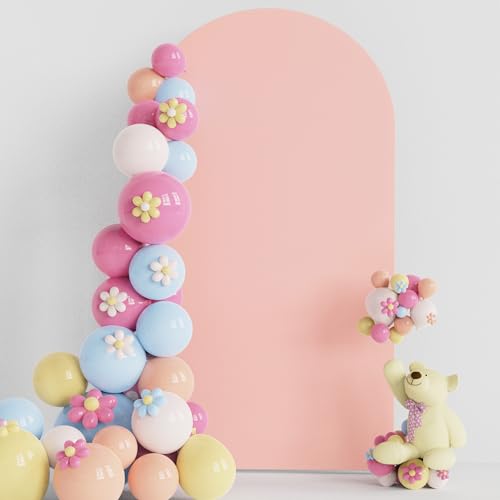 Photo 1 of Putros Wedding Arch Cover 7.2FT Pale Pink Spandex Fitted Round Top Chiara Backdrop Stand Covers for Wedding Birthday Party Decoration