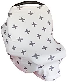 Stretchy Nursing Cover – Multi Use Baby Car Seat Canopy, Shopping Cart Cover, Stroller Canopy, Breastfeeding Scarf, Infinity Stretchy Shawl (Black & White Cross)