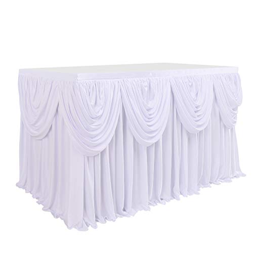 6ft White Pleated Table Skirt for Rectangle or Round Tables Tutu Wave Table Skirt for Wedding Baby Shower Birthday Party Home Table Decoration