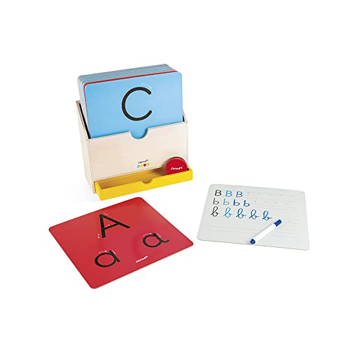 Janod - Essential - Learn to Write - Wooden Early Learning Educational Game - Teaches Letters and Reading - Water-Based Paint - from 3 Years, J05074