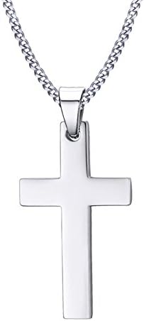 Yeshion Mens Cross Pendant Necklace Stainless Steel Link Chain Statement Necklaces (Silver)