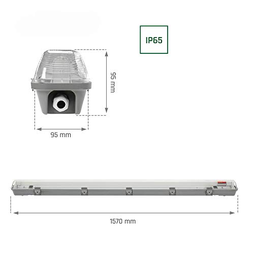 NCC-Licht LED Feuchtraumleuchte Wannenleuchte 157cm IP65 für 1 x T8 LED Röhre G13 150cm – Bild 6