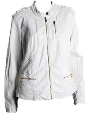 Calvin Klein White Faux Leather Asymmetric Motorcycle Jacket Small