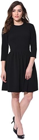 AARA Women's Gathered Cross Round Neck 3/4 Sleeve Fit Flare Dress