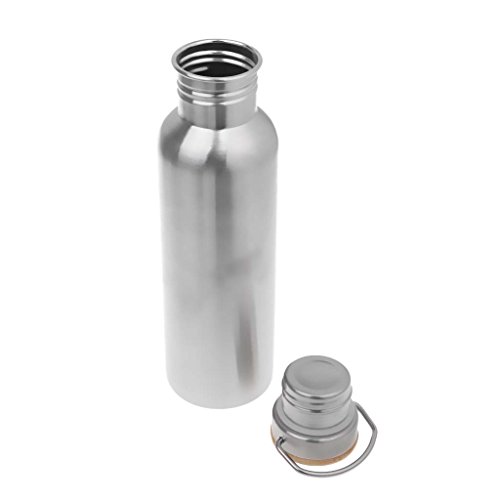 MonkeyJack Water Bottle 750ML Eco-Friendly Stainless Steel Water Bottle Wide Mouth with Wooden Plug Lid and Carabiner for Outdoor Camping Hiking Running Riding