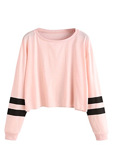 Sweatyrocks women s striped long sleeve crewneck crop top sweatsh…