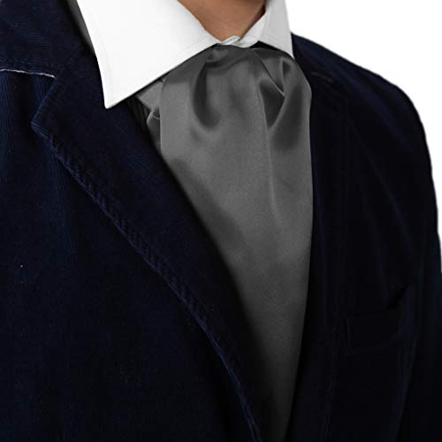 Grey Ascot Cravat Tie For Men Satin Solid Smart Neckerchief Handkerchief For Travel Yong Boy Dan Smith C.C.AQ.C.013 Dim Grey