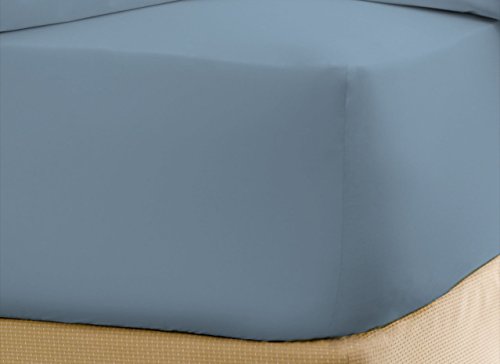 500-Thread-Count Egyptian Cotton Super Soft Extra Deep Pocket Fitted Sheet/Bottom Sheet King/Eastern King Solid Blue Fit Up to 21" inches Deep Pocket Fully Elastic All Around
