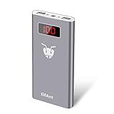 ElfAnt Metal Shell Portable Power Bank,Dual USB Ports External Battery Charger,Screen Digital with Display,LED Light for iPhone,Samsung Galaxy and More (gray)