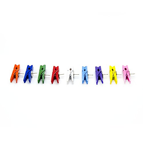 PINCHUANG 40 Pcs Push Pins with Wooden Clips Pushpins Tacks Thumbtacks Creative Paper Clips with Pins for Cork Boards Artworks Notes Photos Wall and Craft Projects (S-1)