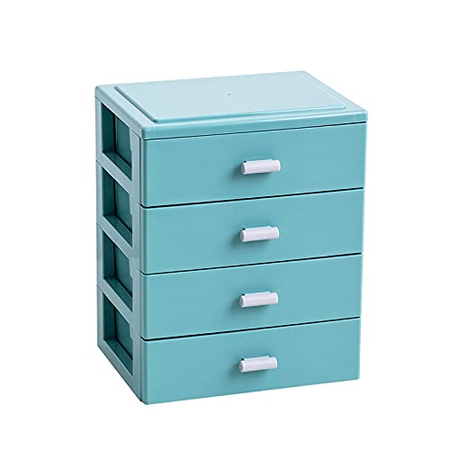 Verve Jelly Chest of Drawers, 4 Layer Plastic Storage Organizer Box with Ergonomic Handle, Small Desktop Cabinet Shelf for Office, Bedroom, Living Room, Blue, 8.3 * 5.3 * 6.7in