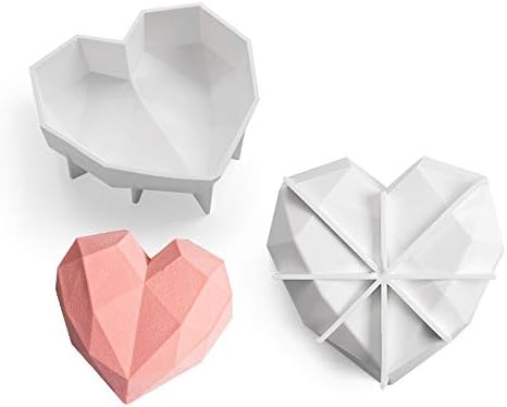 Morfakit 3D Silicone Cake Mold White Color, Baking Mold for mousse chiffon pastry cakes, pan, biscuit, candy, ice cream, jelly, brownie, cookie,chocalate (9 inch diamond heart mold)